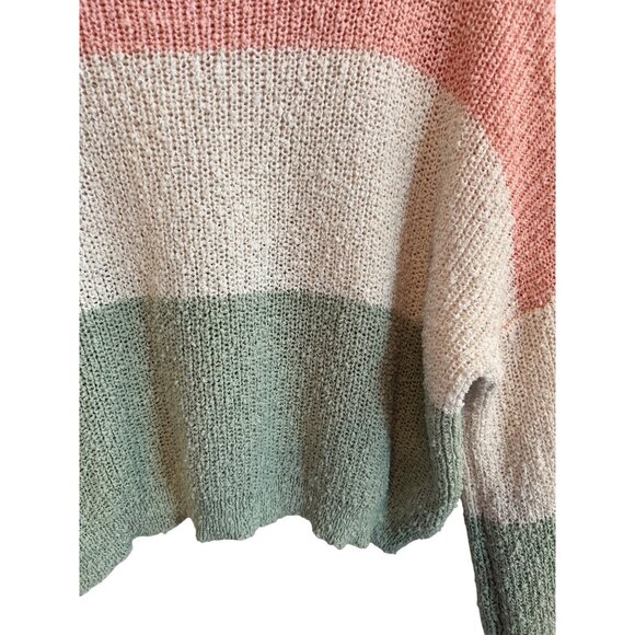 Debut Striped Crewneck Sweater Pink White Women's Size Medium Lightweight Top - Picture 2 of 4